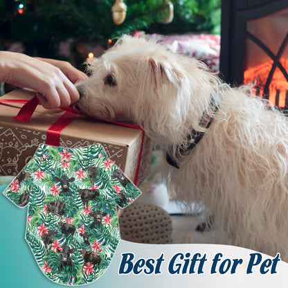 Netecom Matching Black Angus Cattle Hawaiian Shirt for Pet and Owner, Cattle Lovers Aloha Summer Shirt, Tropical Plant Cow Print Outfit for Dog and Human, Casual Beach Vacation Wear