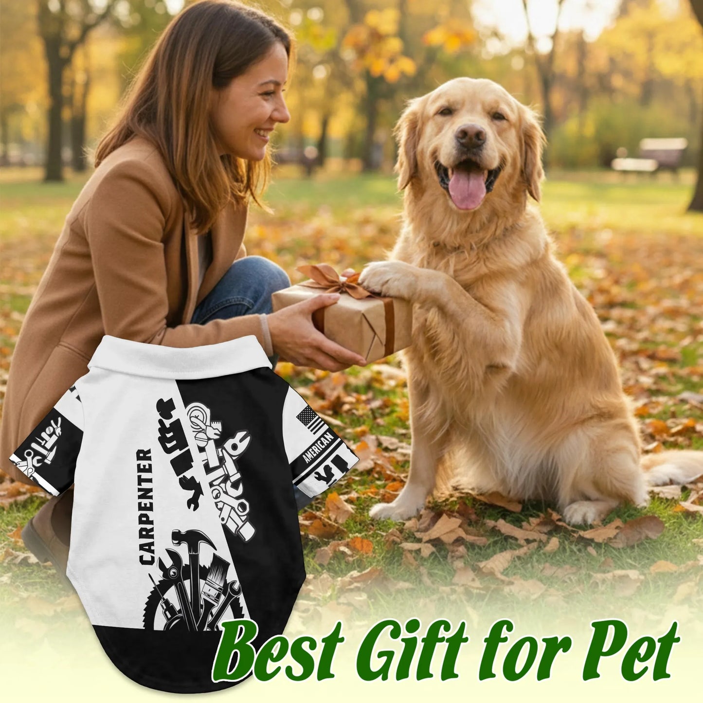 Carpenter Black White 3D Tools Hawaii Dog and Owner Matching Button Shirts