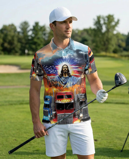 Jesus Truck Driver 3D Polo Shirt for Men – Patriotic American Trucker Style | Netecom