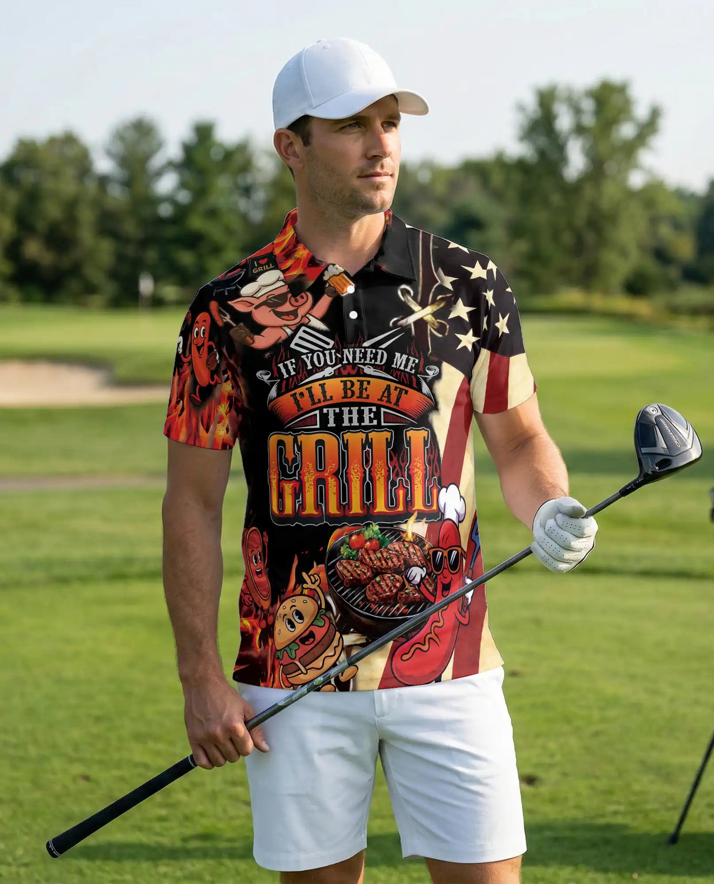 BBQ Grill Party Polo Shirt for Men – Fun Food & American Style | Netecom