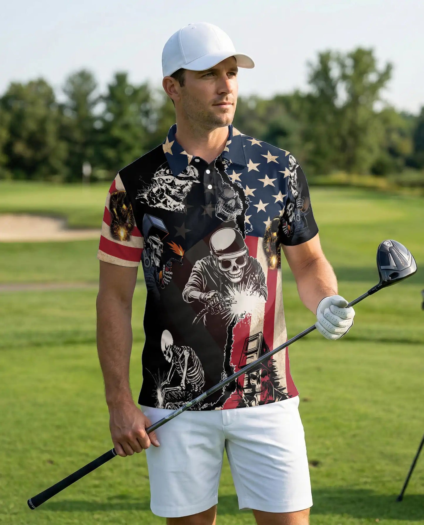 American Skull Welding Polo Shirt – Patriotic Style | Netecom