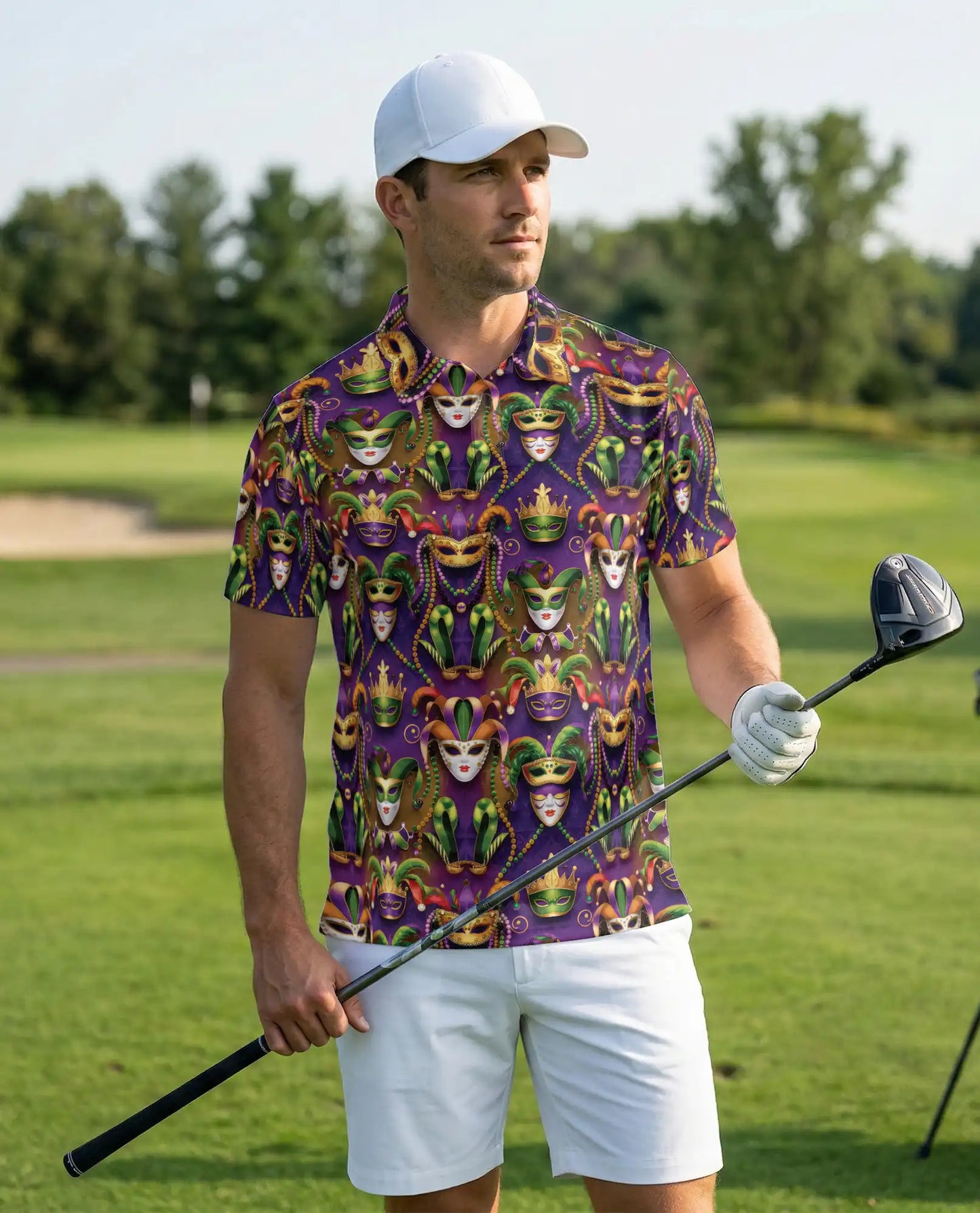 Mardi Gras Mask Hawaiian Polo Shirt | Netecom