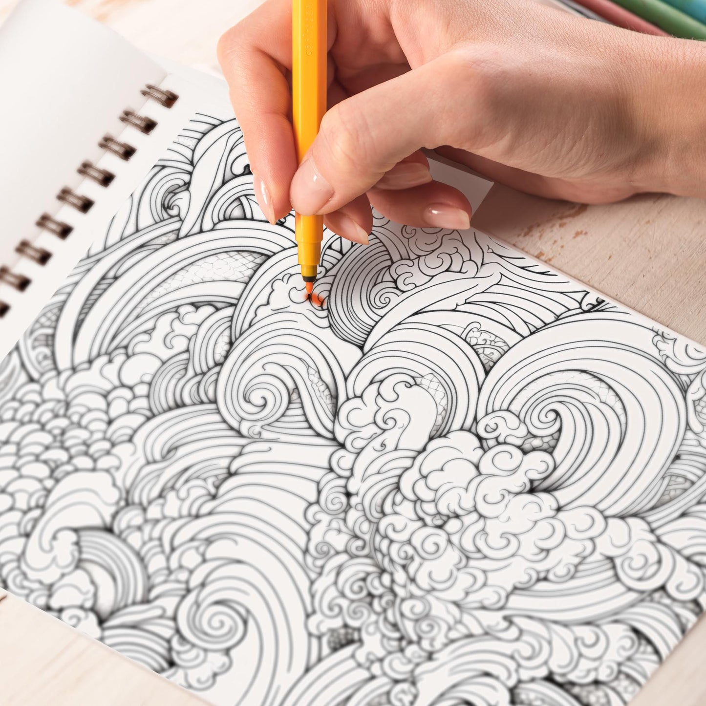 Sea Wave Patterns Spiral Bound Coloring Book, Discover the Tranquil Power of Ocean Waves with 30 Mesmerizing Coloring Pages for Art Enthusiasts to Create Harmonious and Relaxing Artwork