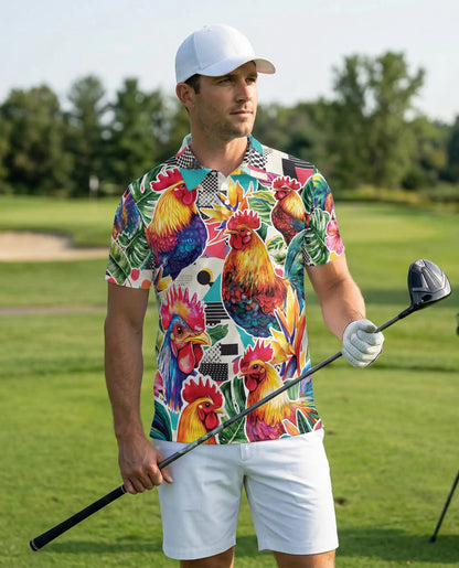 Rooster Tropical Polo Shirt – Colorful Farm Print | Netecom