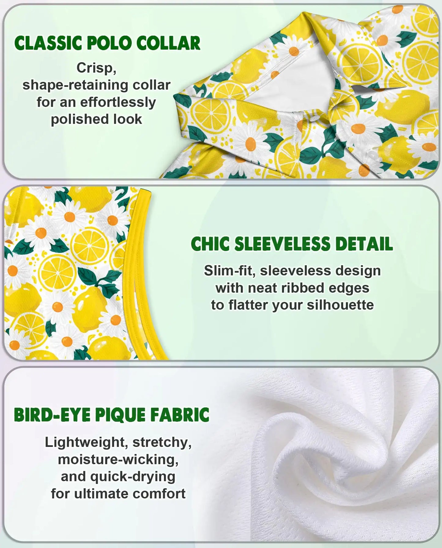 Citrus Blossom Sleeveless Polo Shirt for Women  | Netecom