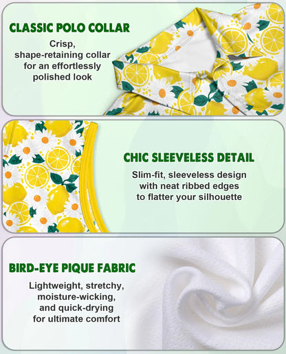 Citrus Blossom Sleeveless Polo Shirt for Women  | Netecom