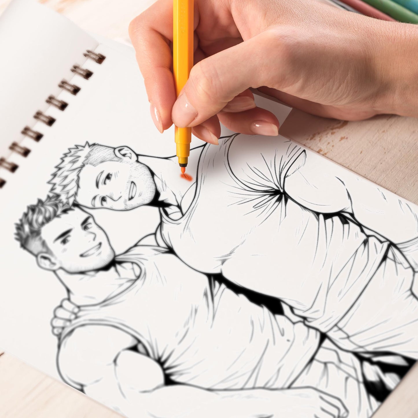 Gay Gym-Goer Spiral Bound Coloring Book, Explore the Vibrant World of LGBTQ+ Gym-Goers with 30 Exquisitely Illustrated Coloring Pages.