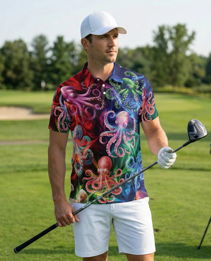 Colorful Octopus 3D Polo Shirt for Men – Tropical Ocean Style | Netecom