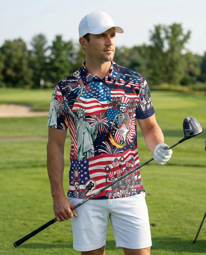 USA Skeleton Rock Band Patriotic 4th Of July Polo Shirt | Netecom