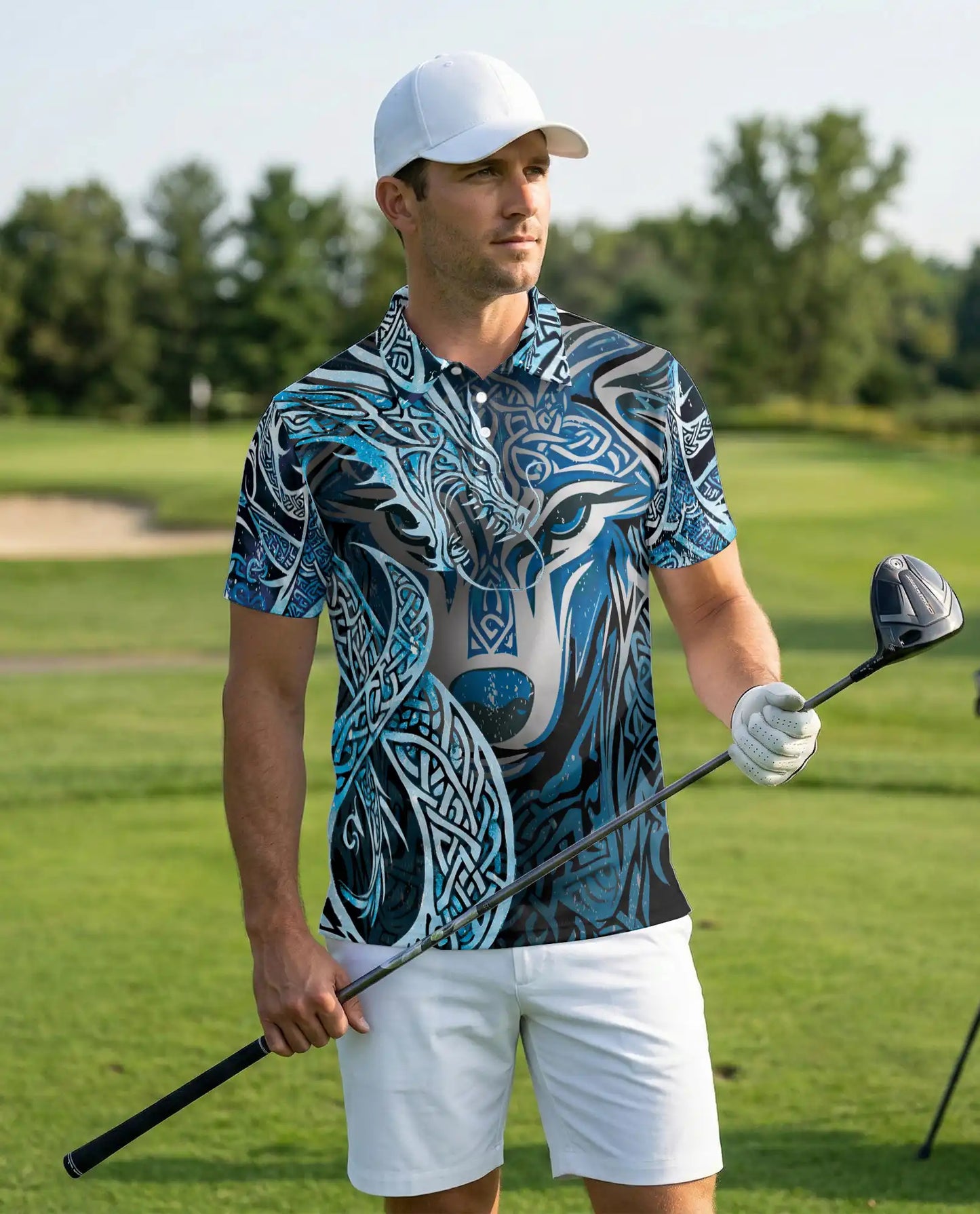 Wolf Tribal 3D Polo Shirt for Men – Nordic Celtic Animal Style | Netecom