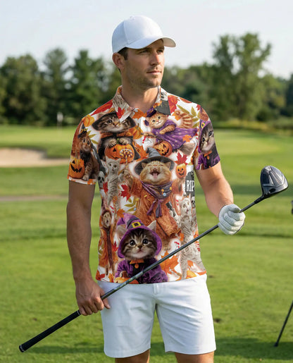 Halloween Kittens Polo Shirt for Men – Cute Cat Costume Print | Netecom
