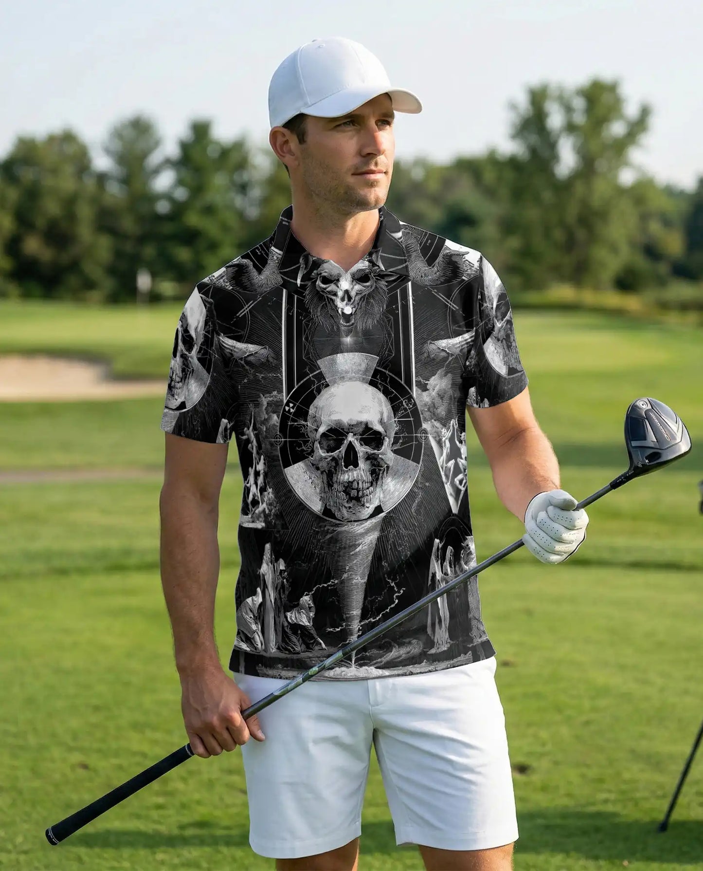 Dark Gothic Skull Polo Shirt for Men- Skull Horror Fantasy | Netecom