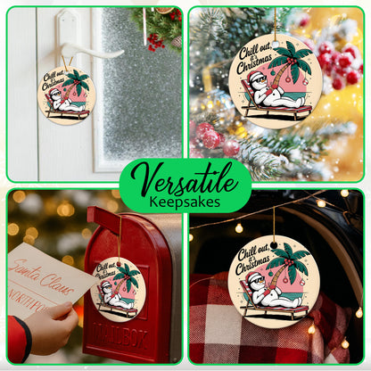 Netecom Funny Santa Snowman Christmas Ornament, Chill Out It's Christmas Ceramic Ornament for Xmas Tree Hanging Decorations Gift, Home Decor, Gifts for Friends & Family, Holiday Party Present