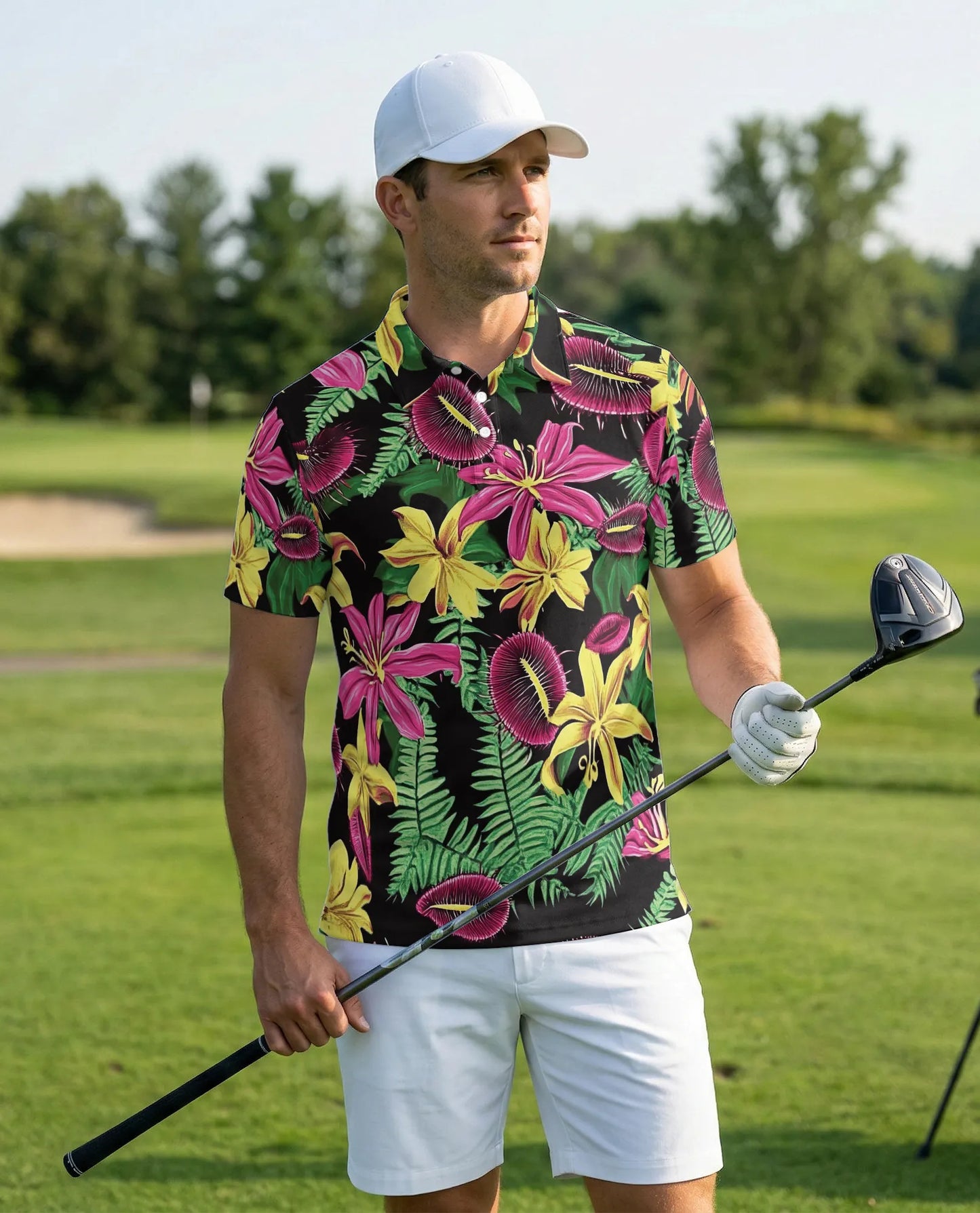 Tropical Floral 3D Polo Shirt for Men – Exotic Jungle Flower Style | Netecom