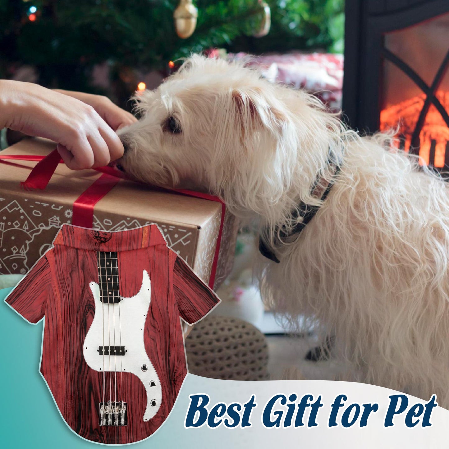 Netecom Matching Bass Guitar Hawaiian Shirt for Dog and Owner, Aloha Summer Shirt, Bass Guitar Print Button Down Outfit for Pet and Human, Beach Vacation Casual Wear