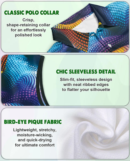 Dynamic Dots Sleeveless Polo Shirt for Women | Netecom