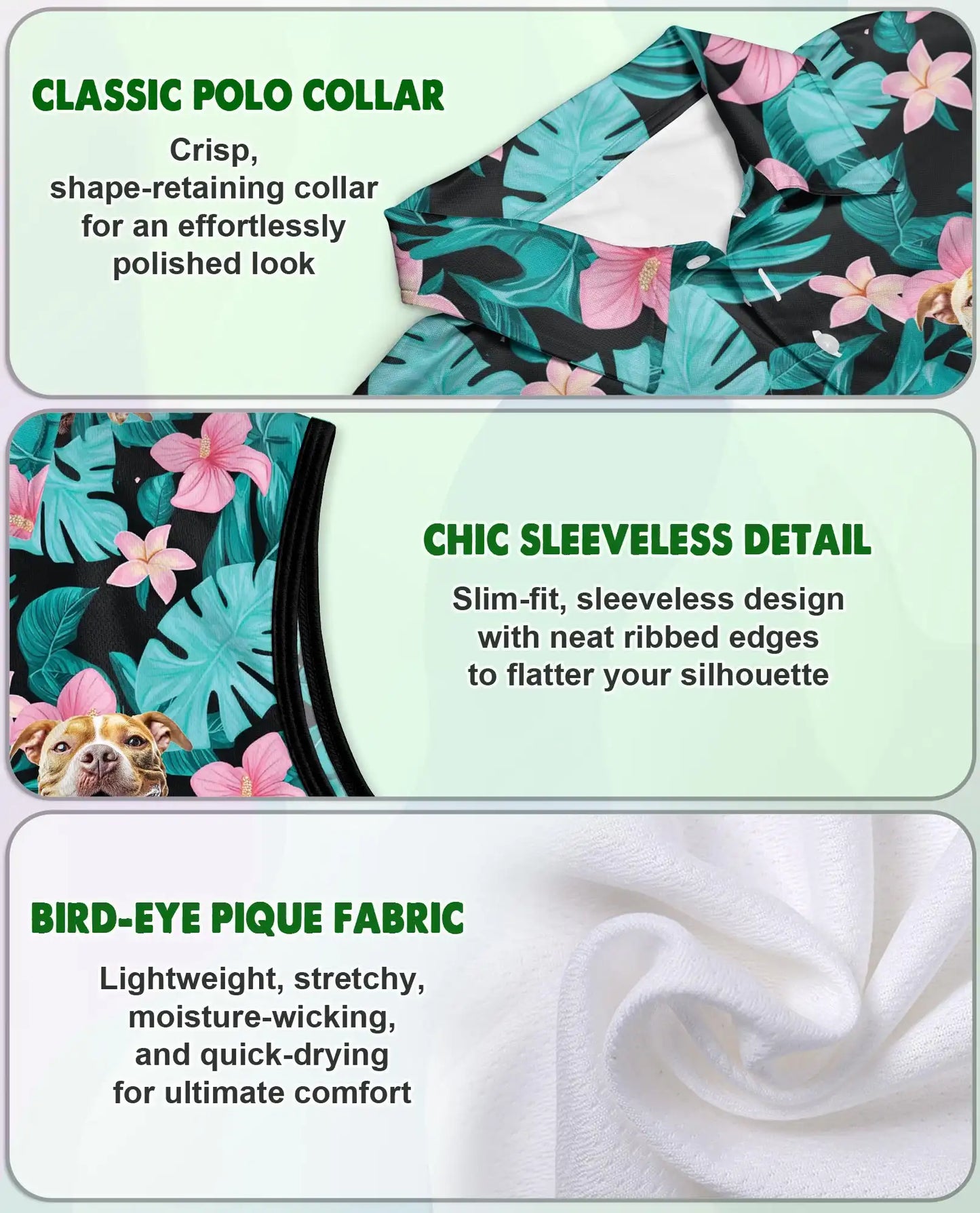 Tropical Pitbull Sleeveless Polo Shirt for Women – Cute Dog Summer Style | Netecom