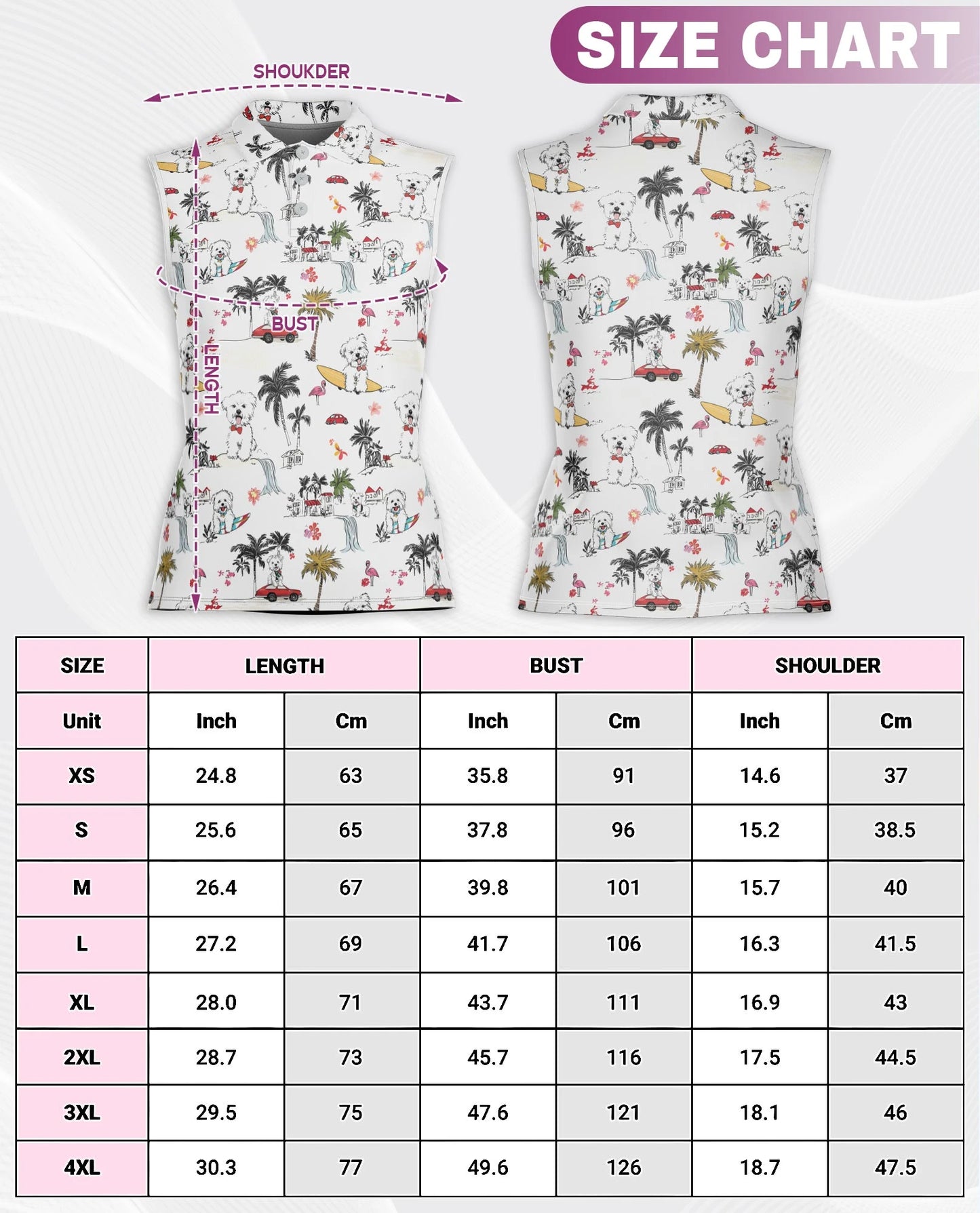 Cute White Maltese Dog Sleeveless Polo Shirt for Women | Netecom