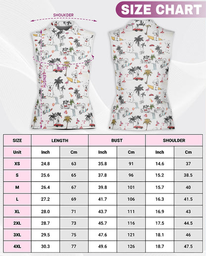 Cute White Maltese Dog Sleeveless Polo Shirt for Women | Netecom