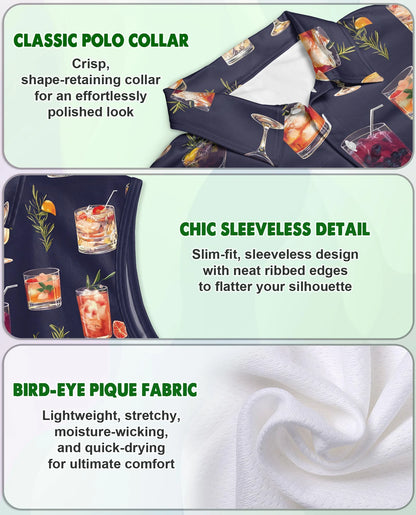 Summer Cocktails Sleeveless Polo Shirt for Women | Netecom