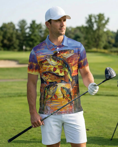 Bass Fishing Polo Shirt – Sunset Lake Print | Netecom