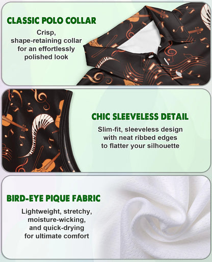 Violin Pattern Sleeveless Polo Shirt for Women | Netecom