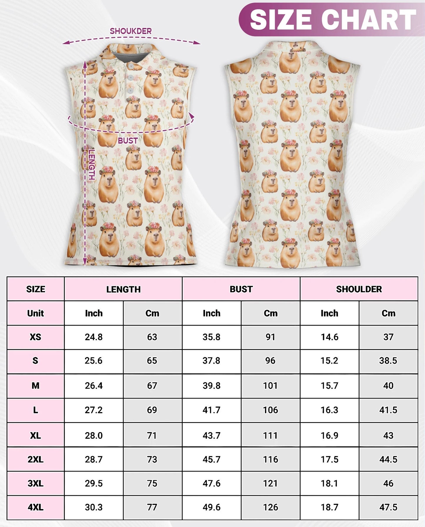 Capybara Flower Crown Sleeveless Polo Shirt for Women | Netecom