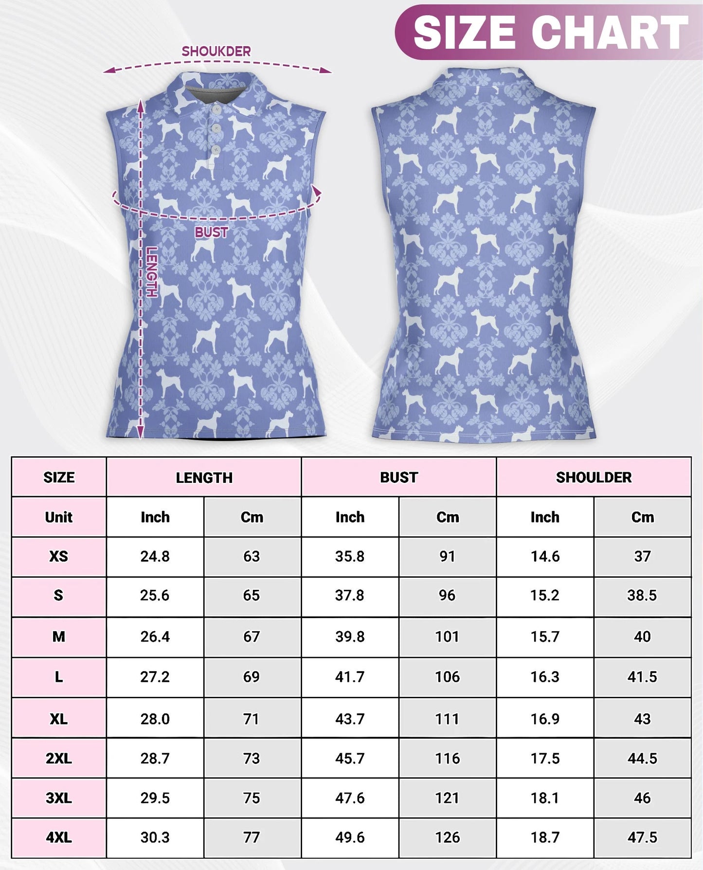 Boxer Dog Damask Pattern Sleeveless Polo Shirt for Women | Netecom