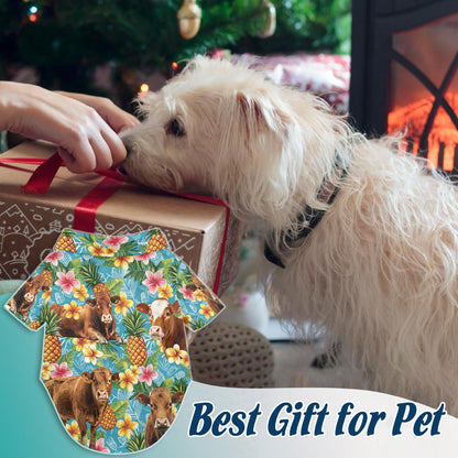 Netecom Matching Red Angus Cattle Hawaiian Shirt for Dog and Owner, Pineapple Aloha Summer Shirt, Cattle Lover Print Outfit for Pet and Human, Beach Vacation Casual Wear