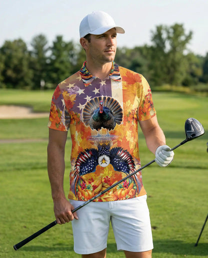 Patriotic Thanksgiving Turkey Polo Shirt for Men | Netecom