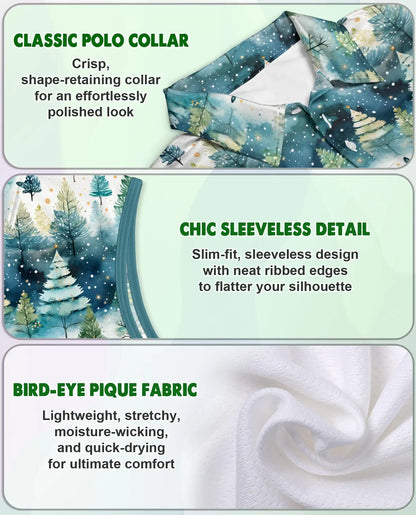 Christmas Tree Sleeveless Polo Shirt for Women – Festive Holiday Style | Netecom