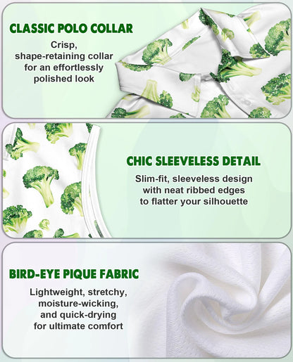 Broccoli Pattern Sleeveless Polo Shirt for Women | Netecom
