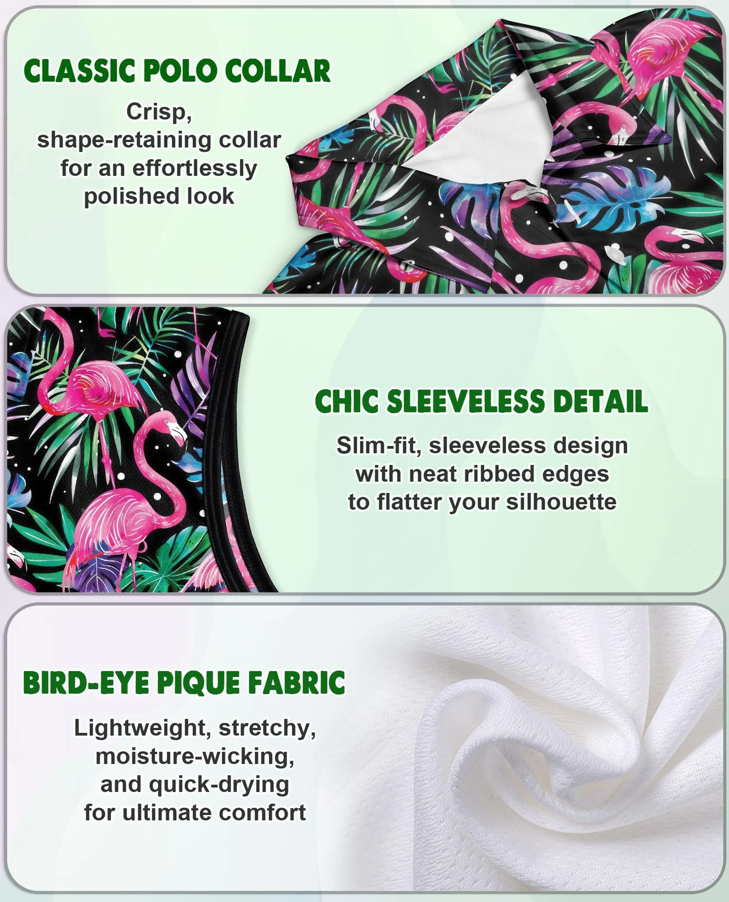 Flamingo Leaf Summer Sleeveless Polo Shirt for Women – Tropical Beach Style | Netecom