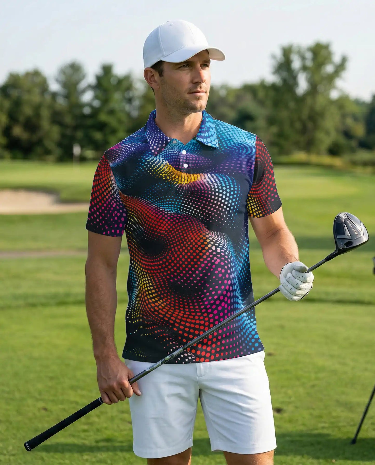 Abstract Dot Wave Polo Shirt – Colorful Modern Style | Netecom