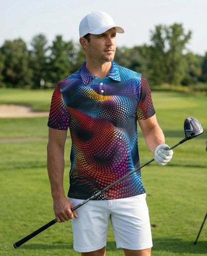 Abstract Dot Wave Polo Shirt – Colorful Modern Style | Netecom