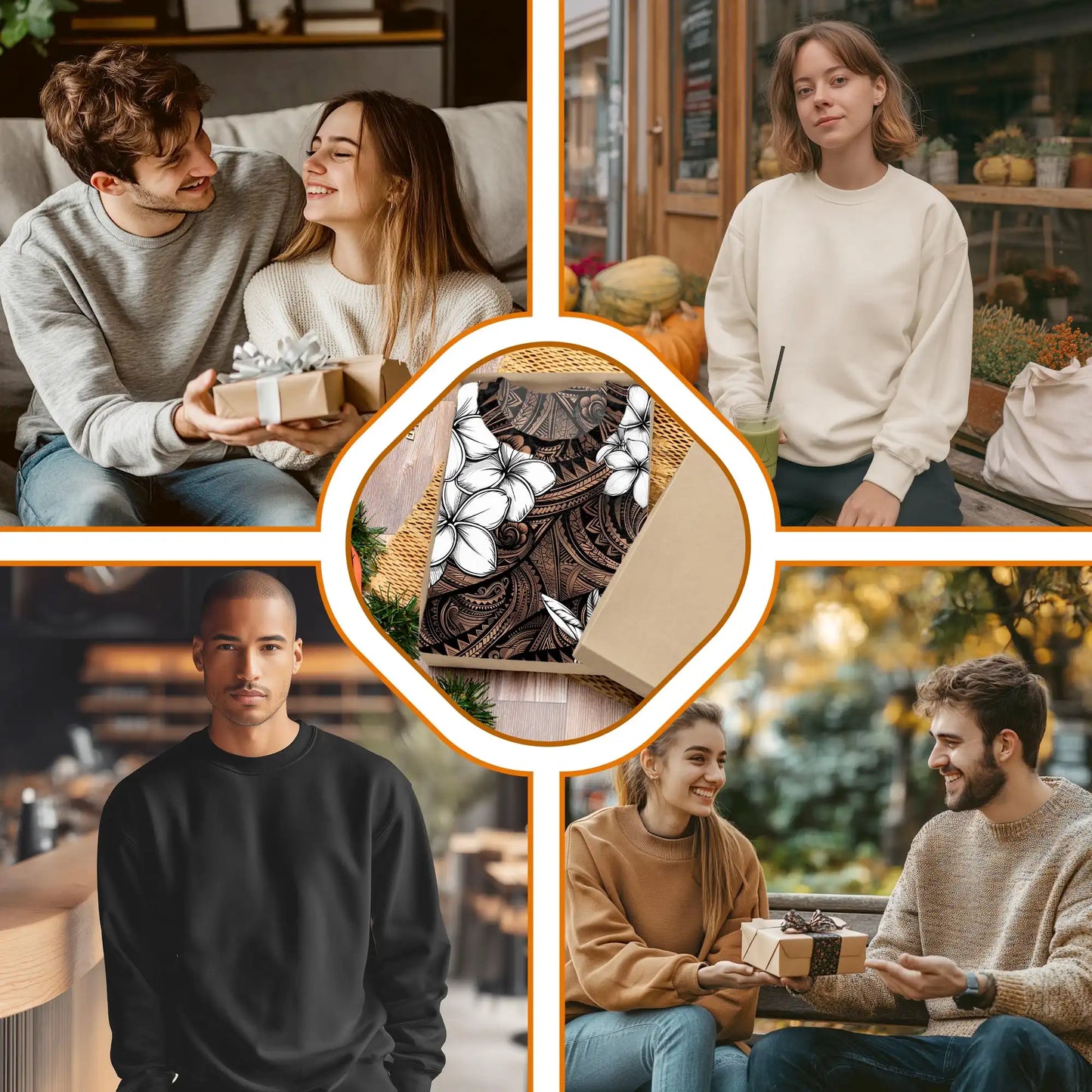 Hibiscus Tribal Floral Brown Sweatshirt, 3D All Over Print Polynesian Tropical Crewneck Pullover for Men Women, Hibiscus Lover Gift - Netecom