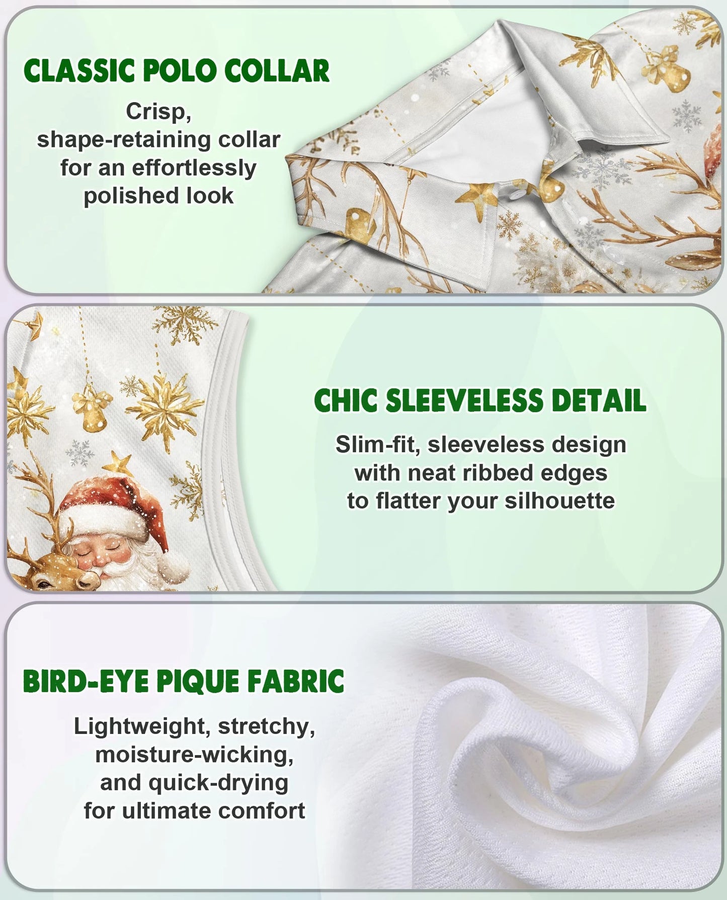 Christmas Golden Sleeveless Polo Shirt for Women – Elegant Holiday Style | Netecom