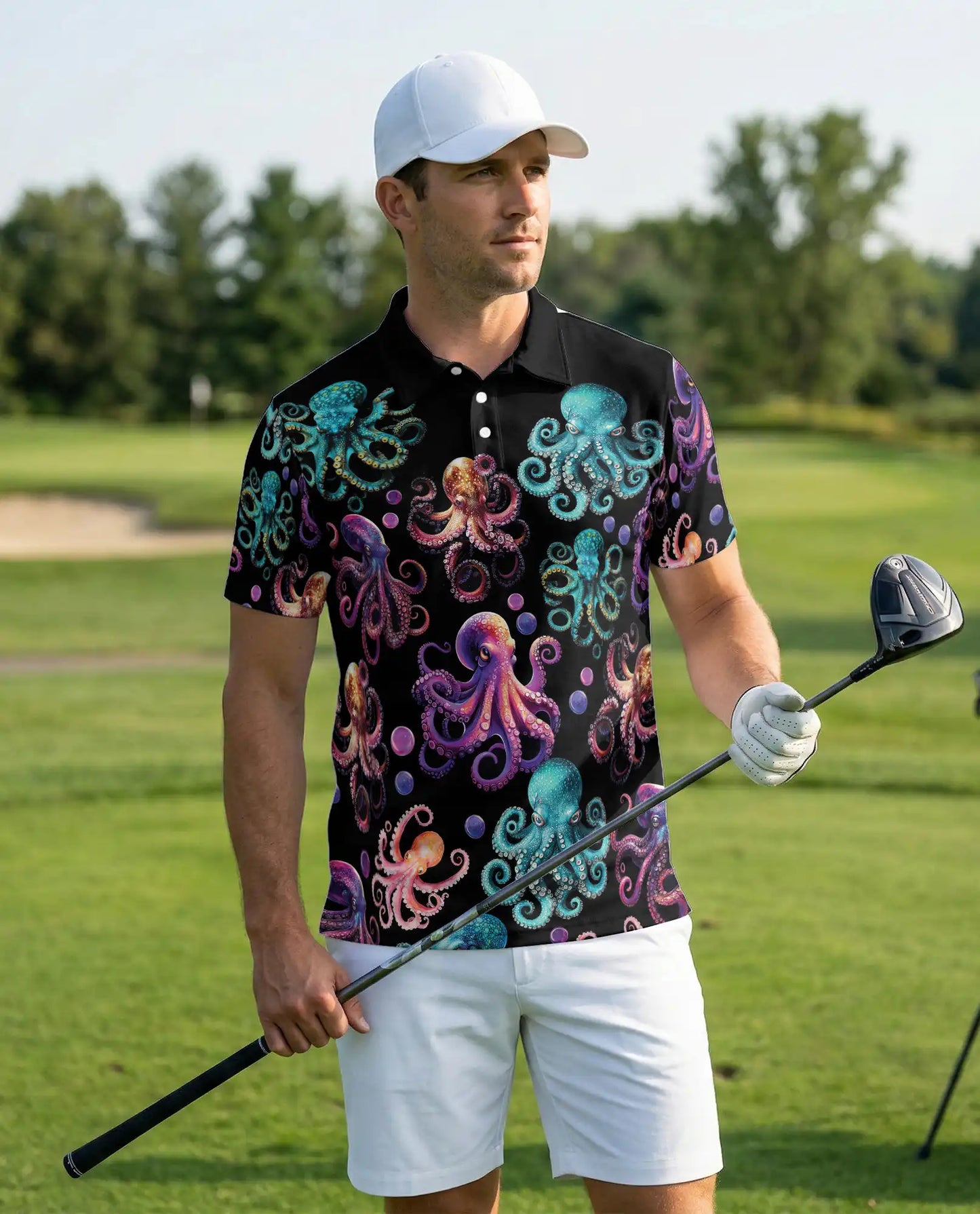 Colorful Octopus Ocean 3D Polo Shirt for Men – Neon Sea Creature Style | Netecom