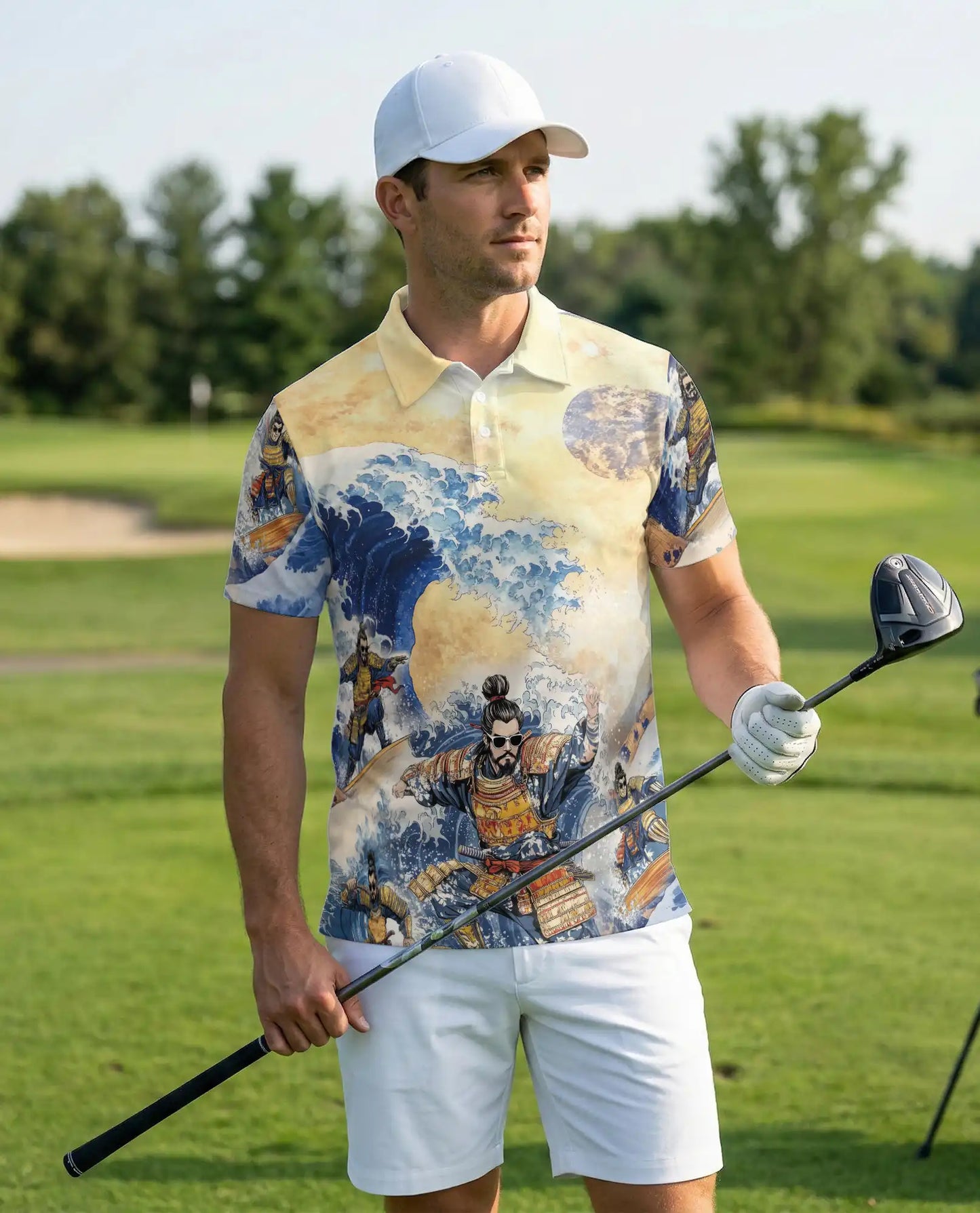 Japanese Samurai Wave 3D Polo Shirt for Men – Great Ocean Warrior Art Style | Netecom