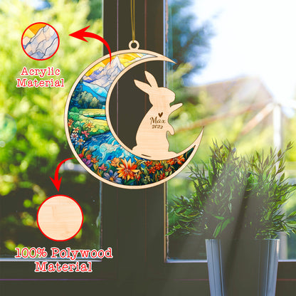 Netecom Rabbit Memorial Suncatcher, Personalized Rabbit Christmas Ornament with Name Date, Rabbit Death Sympathy Gift Pet Loss Sun Catchers, Bunny Grief Gift, Bereavement Gifts for Loss of Rabbit