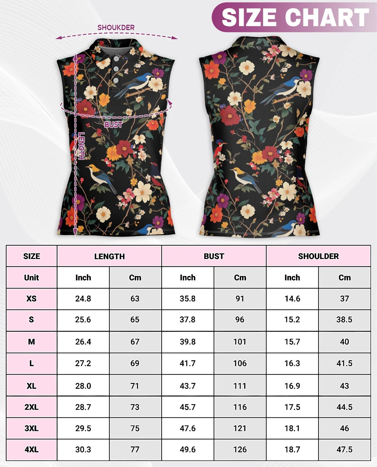 Bird and Flower Sleeveless Polo Shirt for Women | Netecom