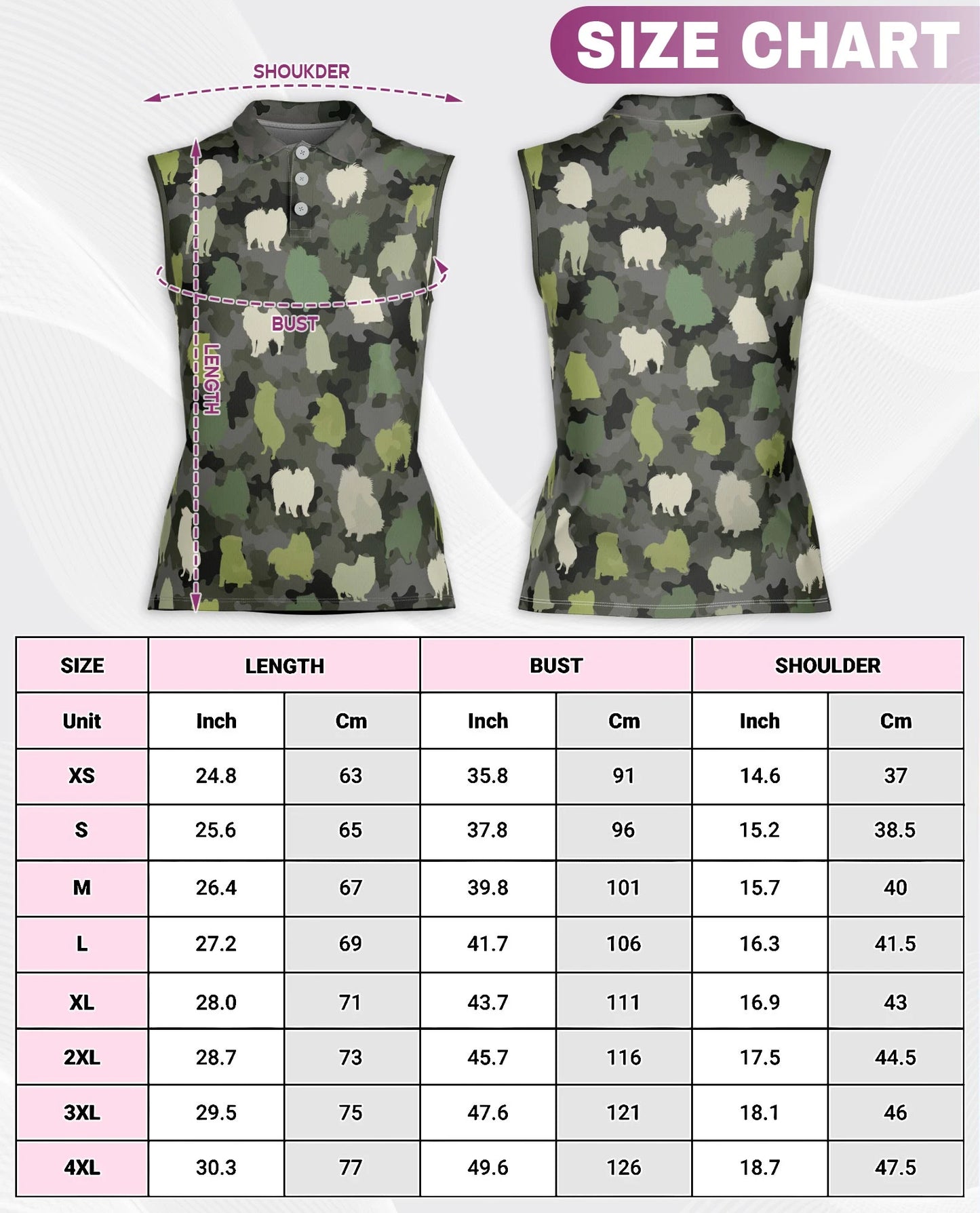 Pomeranian Camouflage Pattern Sleeveless Polo Shirt for Women | Netecom