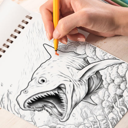 Sea Monster Spiral Bound Coloring Book, Explore 30 Mythical Coloring Pages, Depicting Majestic Sea Monsters from Ancient Folklore and Maritime Tales