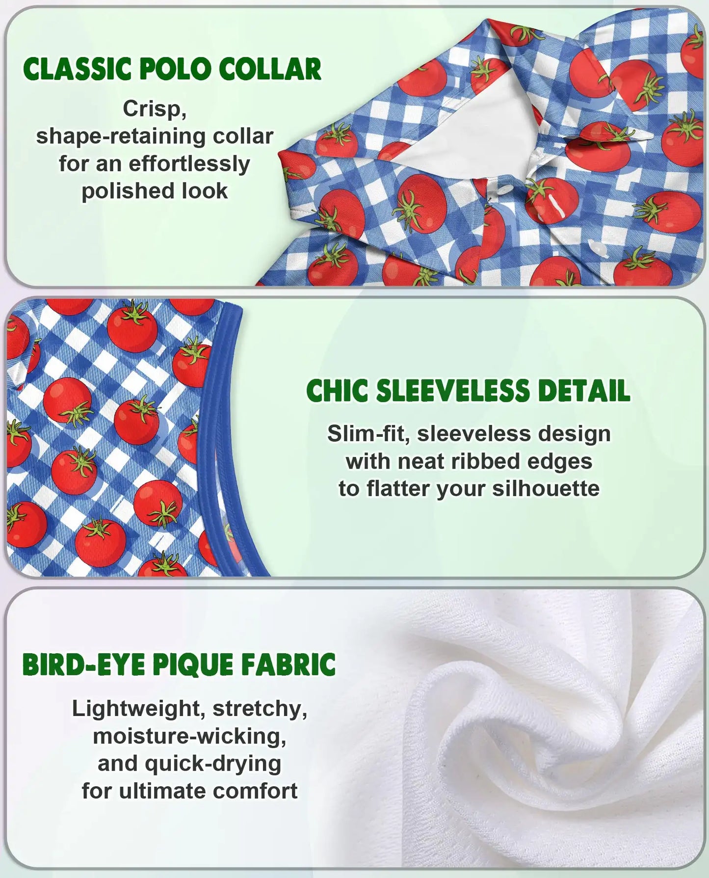 Tomato Gingham Pattern Sleeveless Polo Shirt for Women | Netecom