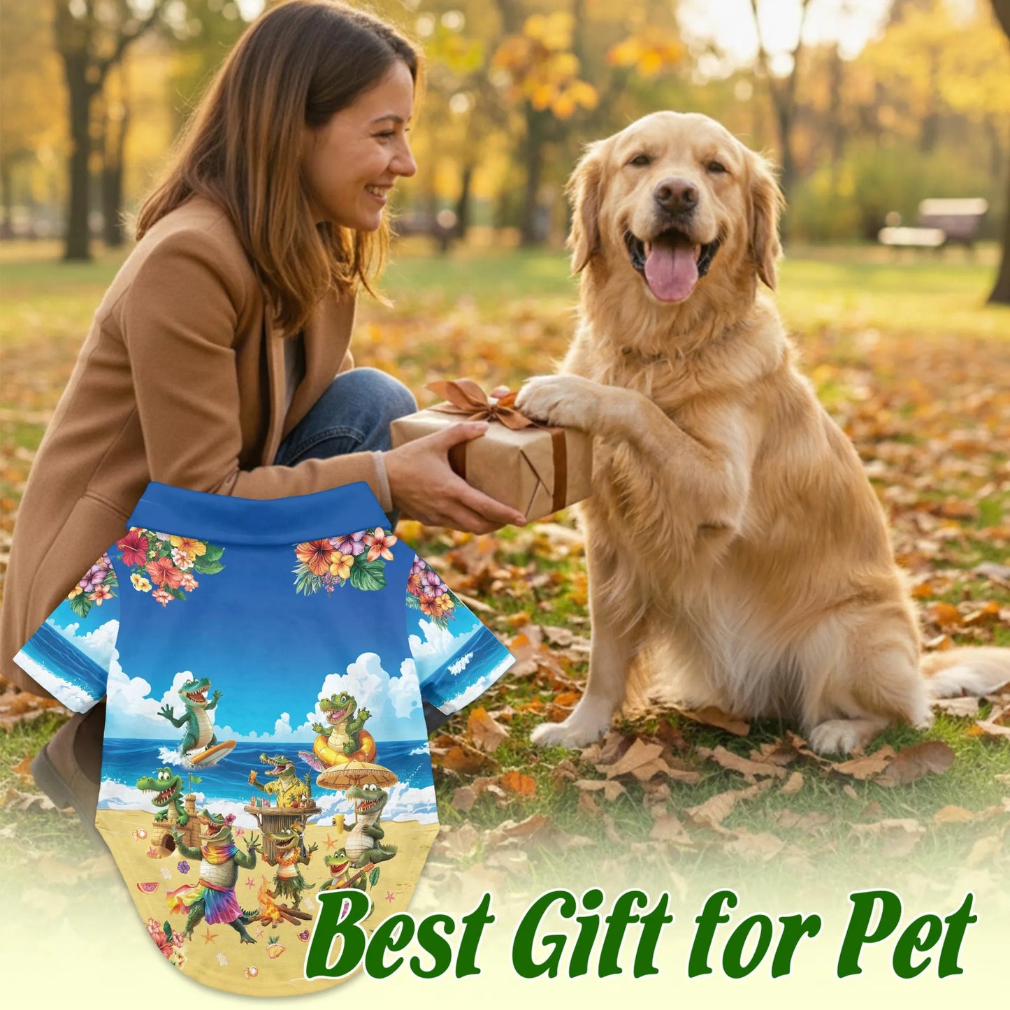 Funny Crocodile Alligator Beach Party Hawaii Dog and Owner Matching Shirts