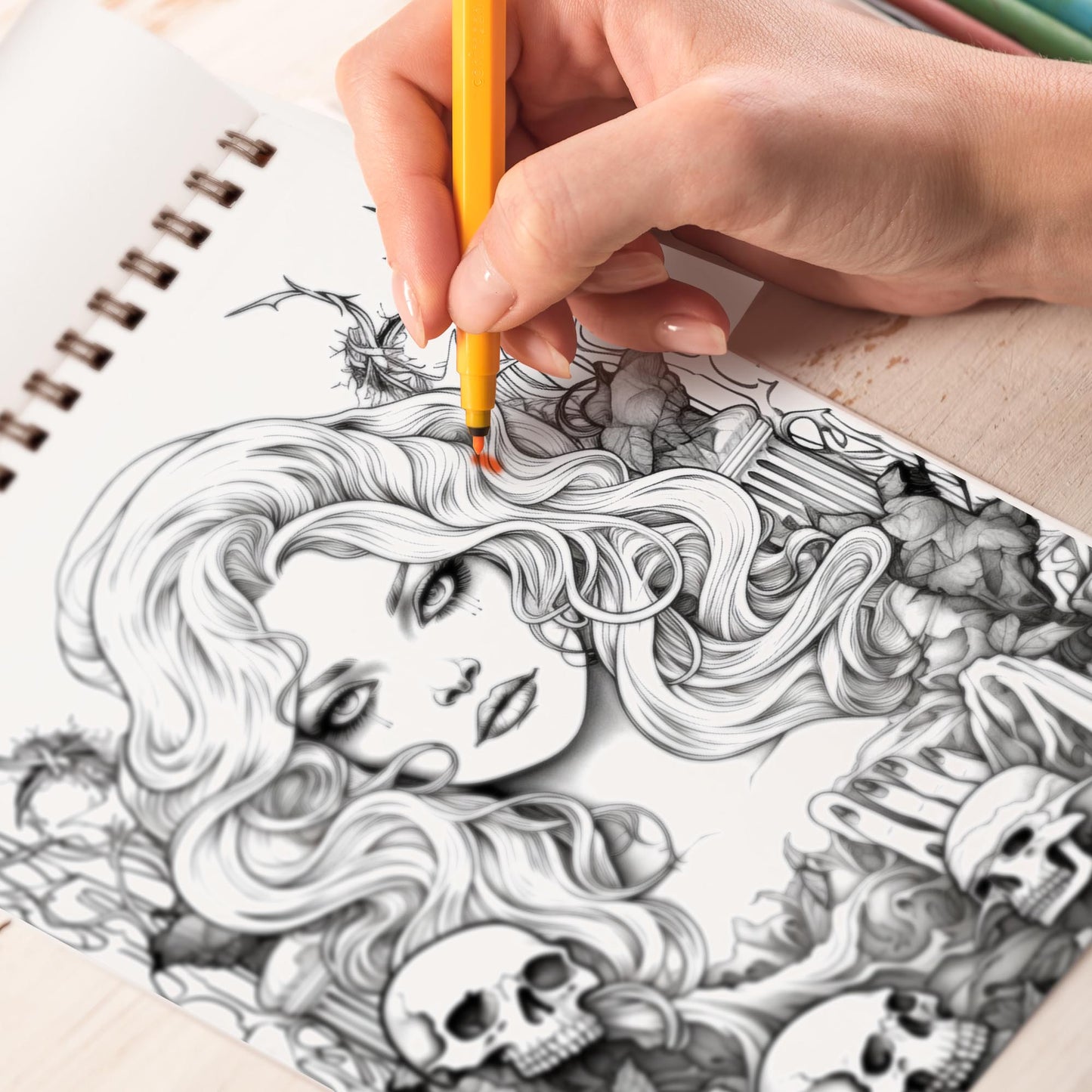 Beautiful Creepy Spiral Bound Coloring Book, Immerse Yourself in 30 Bewitching Coloring Pages, Combining Beauty and Chills for Adult Colorists