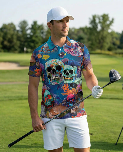 Ocean Skull 3D Polo Shirt for Men – Underwater Gothic Sea Style | Netecom