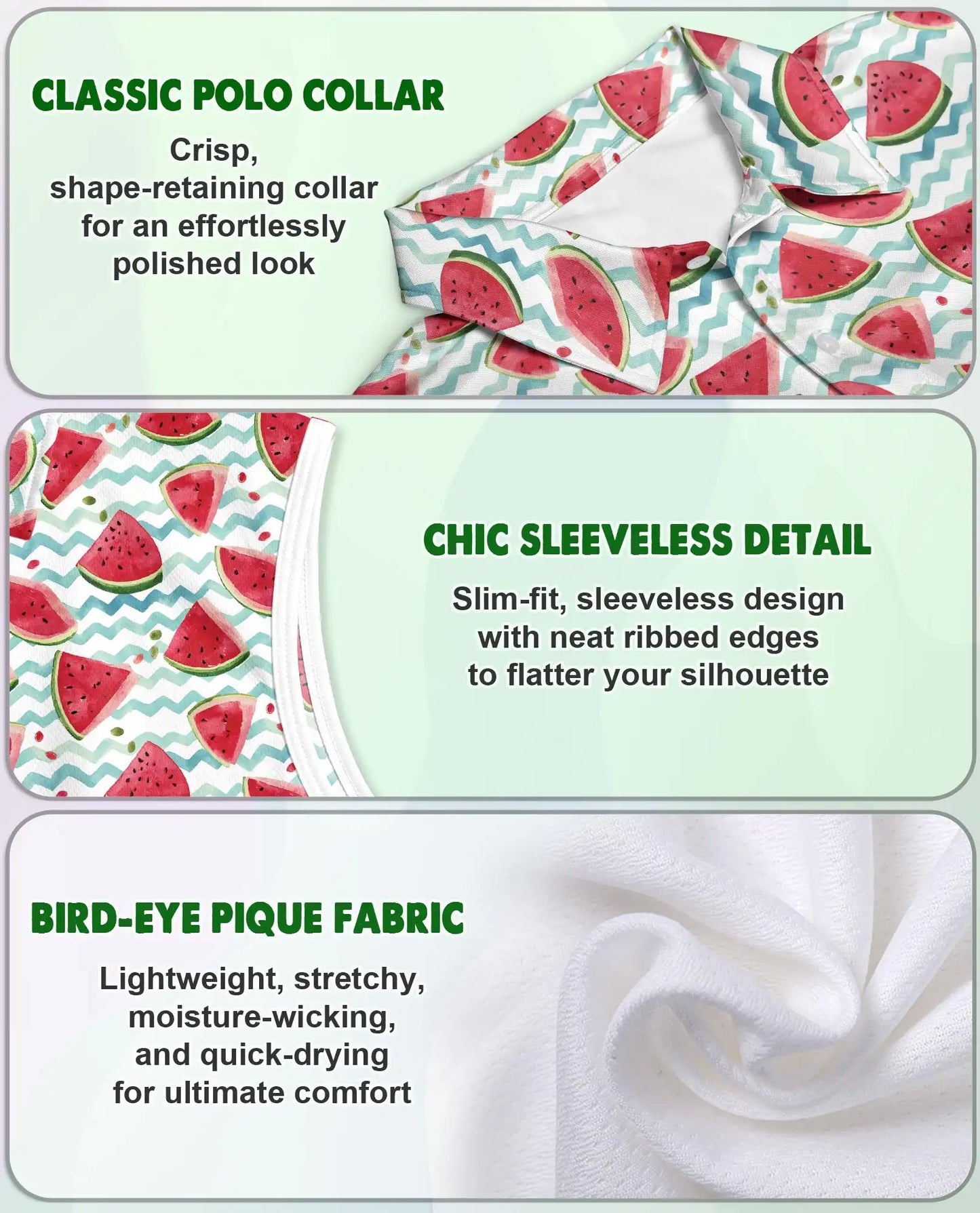 Watermelon Chevron Pattern Sleeveless Polo Shirt for Women| Netecom