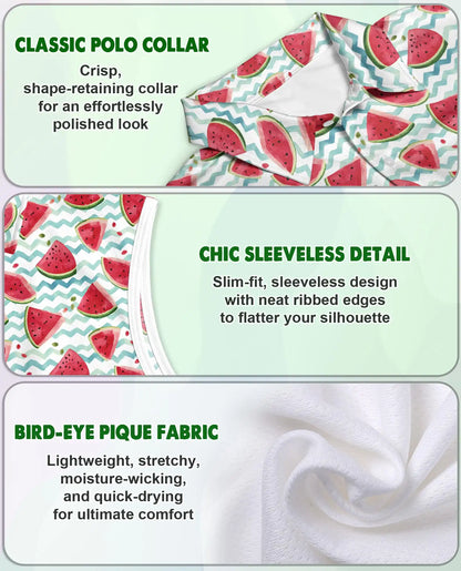 Watermelon Chevron Pattern Sleeveless Polo Shirt for Women| Netecom