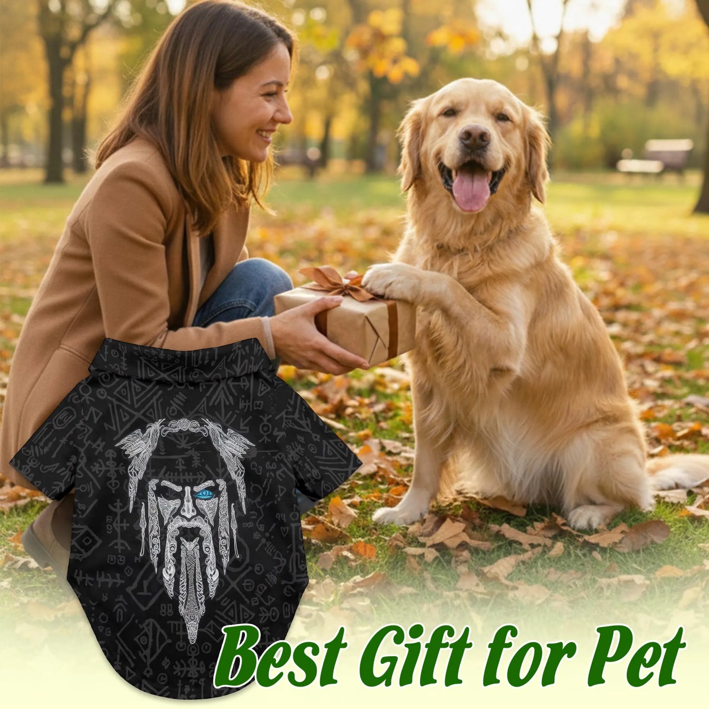 Vintage Viking Odin Fenrir Tattoo Print Hawaii Dog and Owner Matching Button Shirts